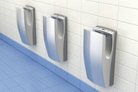 Diagram comparing virus spread of different hand drying methods in public washrooms