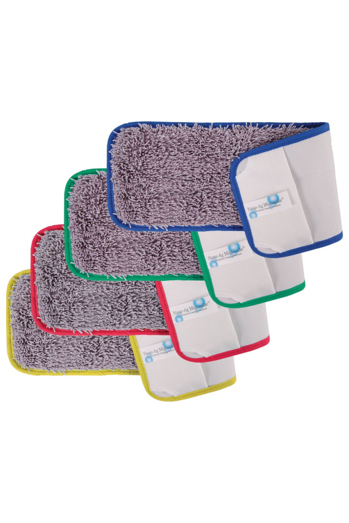Nano-Ag antibacterial microfibre flat mop pack of 5 with silver nano technology and color-coded trim