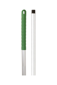 Colour coded universal hygiene handle in green, aluminium construction, 137cm length, compatible with mops and squeegees.