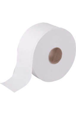 Mini Jumbo Toilet Roll 2 Ply pack of 12, 150-meter length, strong perforations, CHSA accredited.