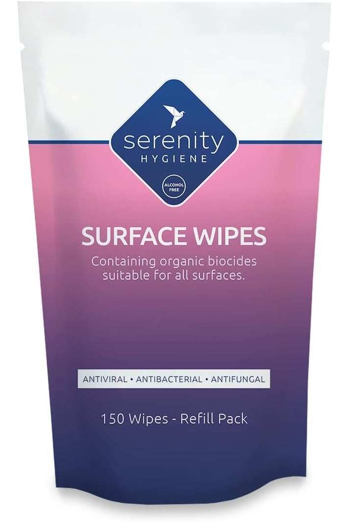 Antibacterial surface wipes in a 150-count refill pack with antiviral and antifungal properties.