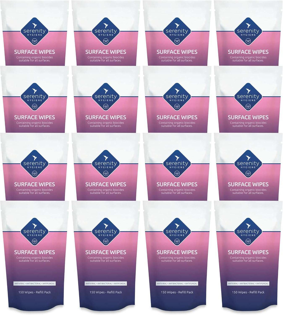 Antibacterial Surface Wipes tub with 150 wipes for effective cleaning, alcohol-free and suitable for hospitals and food areas.