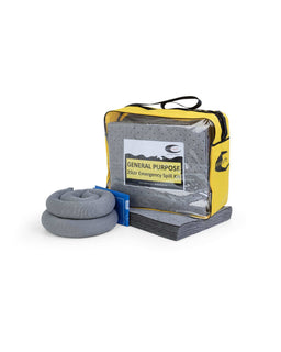 25L general purpose emergency spill kit with oil absorbent roll in portable grab bag for quick cleanup of industrial liquid spills