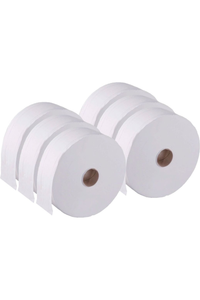 Jumbo Toilet Roll 2 Ply Pack of 6, 300 Meter Length, Strong Perforations, CHSA Accredited, Bright White Paper.