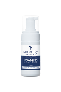 Unscented hand foam sanitiser bottle with antiviral and antibacterial properties.