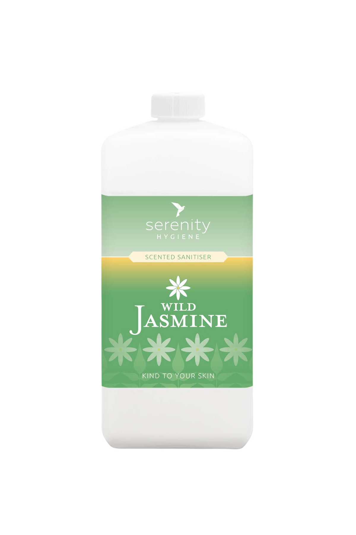 Wild Jasmine Hand Foam Sanitiser bottle with soothing green label, hypoallergenic and alcohol-free.